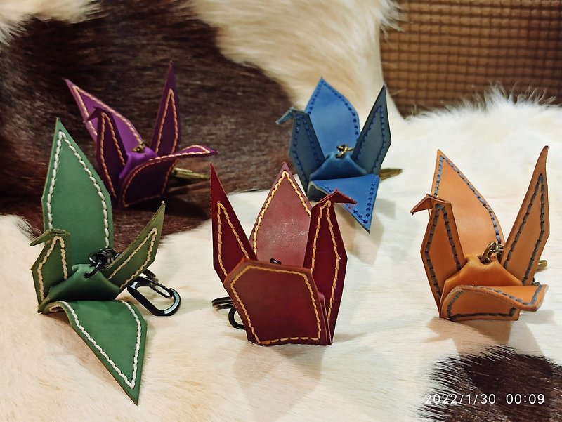 Leather Paper Crane Charm - Keychains - Genuine Leather Multicolor