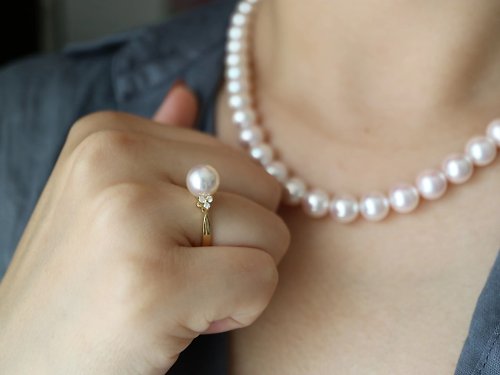 KOKO PEARL JEWELRY 京都原創 天女級akoya珍珠戒指18k金鑲鑽設計 女士鑽戒 珍珠戒指