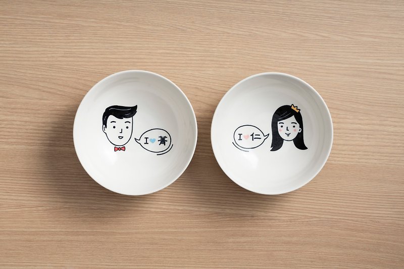 [Customized Gift Bowl] Little Character Sweet Bowl Set (shipped on May 29) - ถ้วยชาม - เครื่องลายคราม ขาว