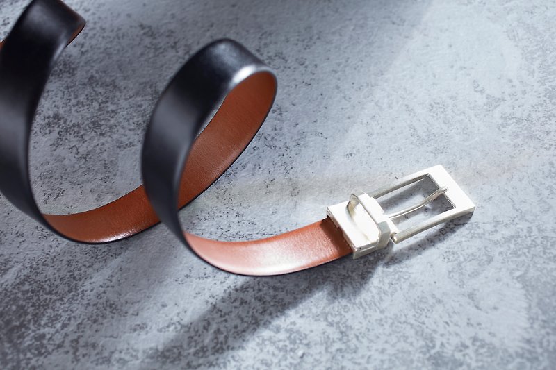 [Recommended] gift-sided black and Brown belt flip boyfriend gift │ │ a Gift - เข็มขัด - หนังแท้ สีแดง