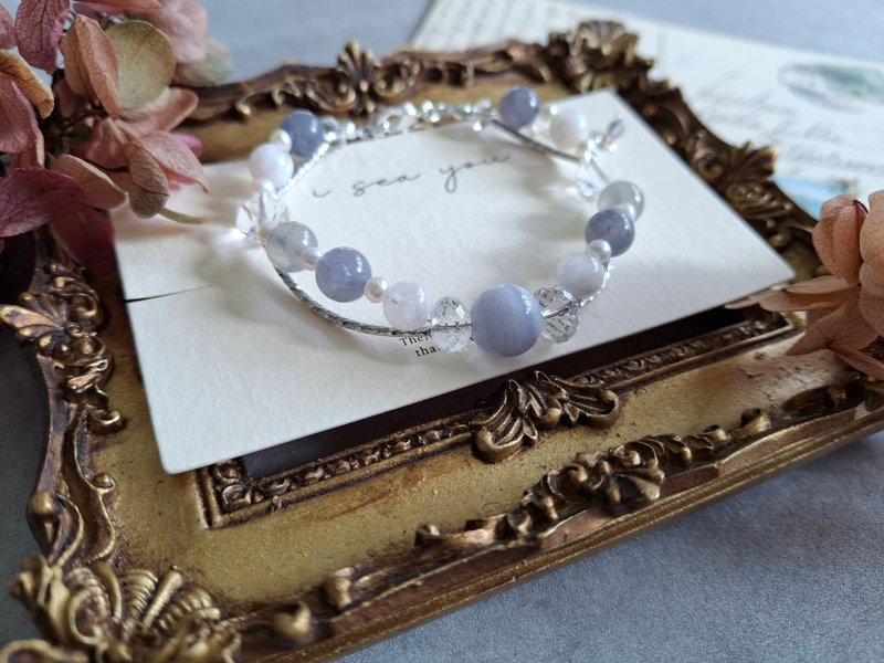 i sea you - Classical, mysterious and elegant double-layer bracelet - pearl, cordierite, labradorite - สร้อยข้อมือ - เครื่องประดับพลอย ขาว