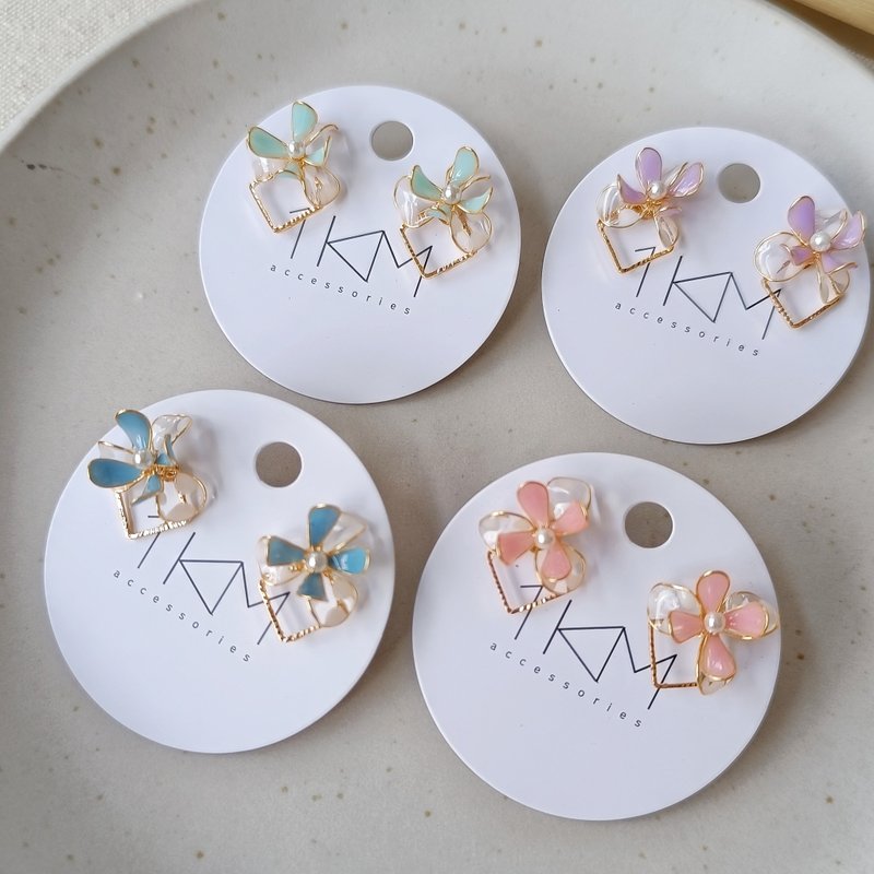 1KM Silent Flower•Colorful Flower Resin Earrings-6 Colors - ต่างหู - เรซิน 