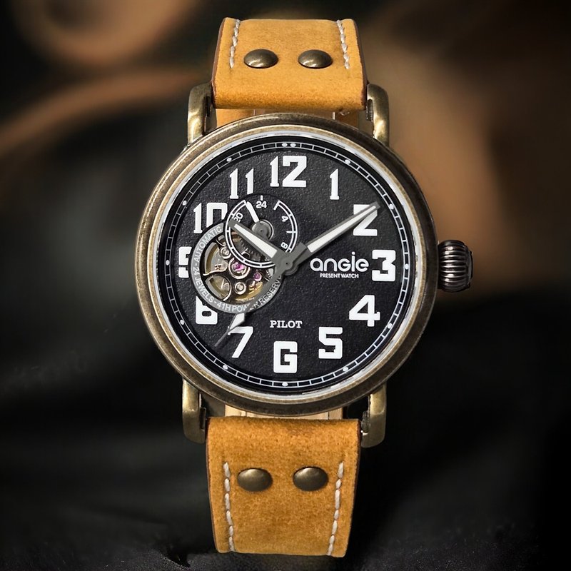 飛行系列1.0 古銅色殼+琥珀色皮帶 - 男錶/中性錶 - 不鏽鋼 