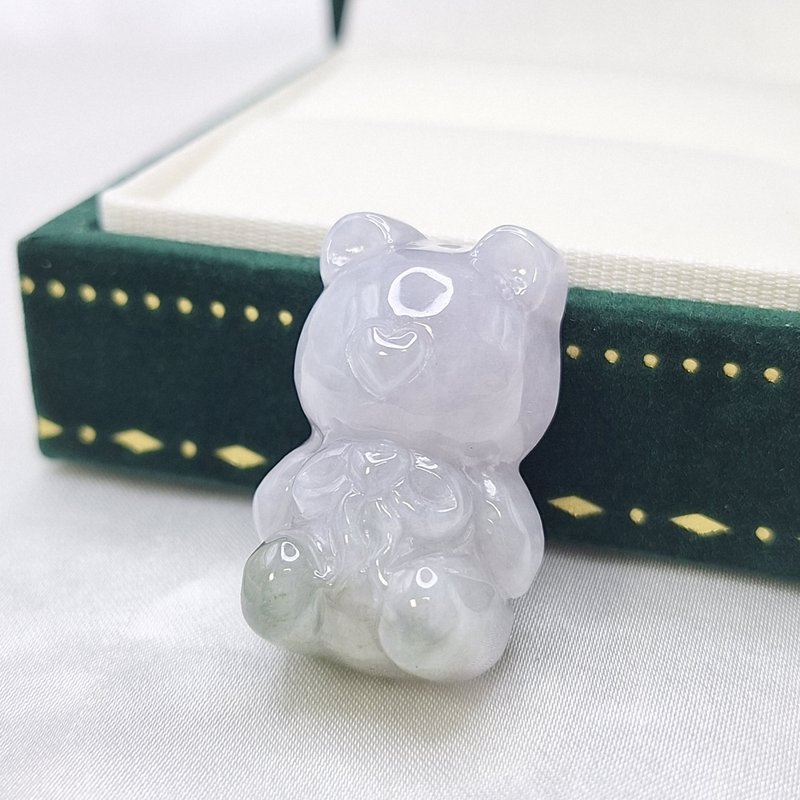 冰紫羅蘭 飄花 小熊 吊墜 | 天然緬甸玉A貨翡翠 - 項鍊 - 玉石 