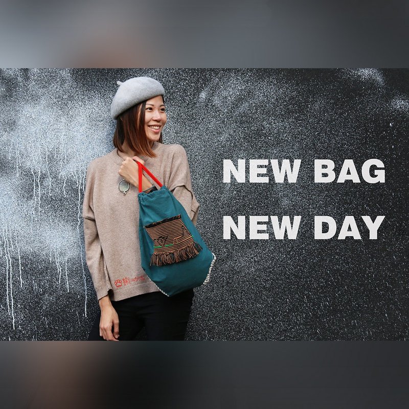 深綠束口後背包 - 束口袋/束口背包/水桶包 - 棉．麻 綠色