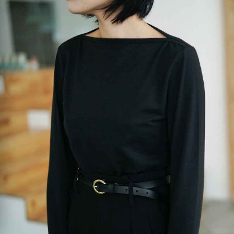 Black | Thin into a 霹雳 organic cotton material T-shirt one-neck collar sling Slim long-sleeved shirt - Women's T-Shirts - Cotton & Hemp Black