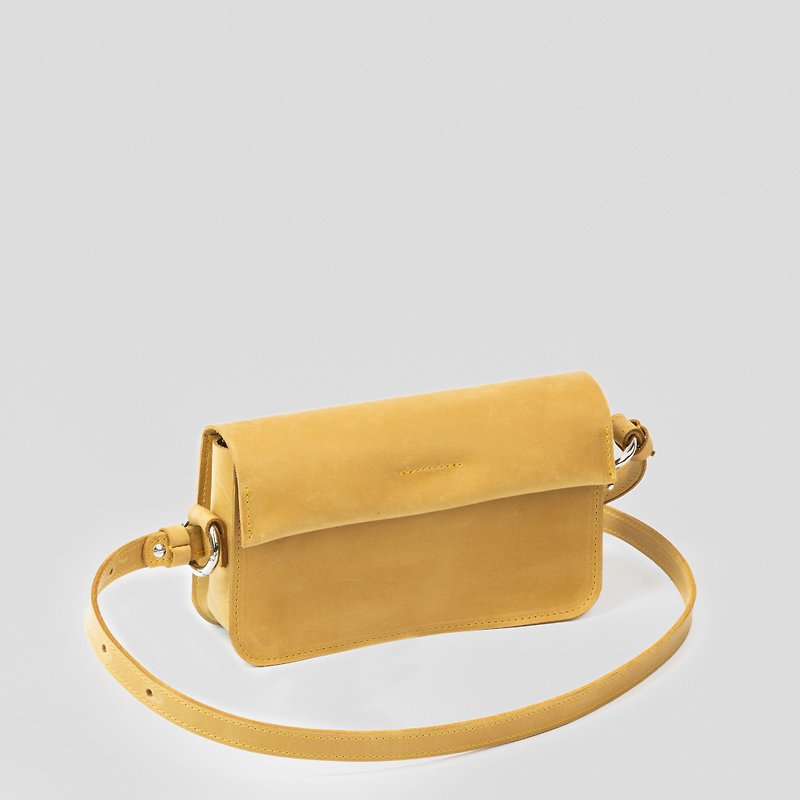 Minimalistic Leather Shoulder Bag with Adjustable Strap - Handbags & Totes - Genuine Leather Brown