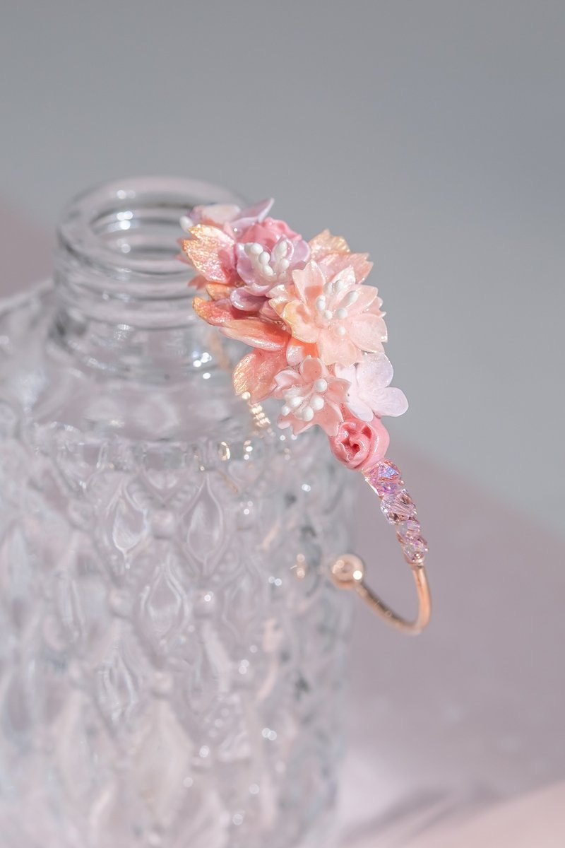 知櫻斤染櫻花花束鍍14K金手鐲 - 手鍊/手環 - 黏土 粉紅色