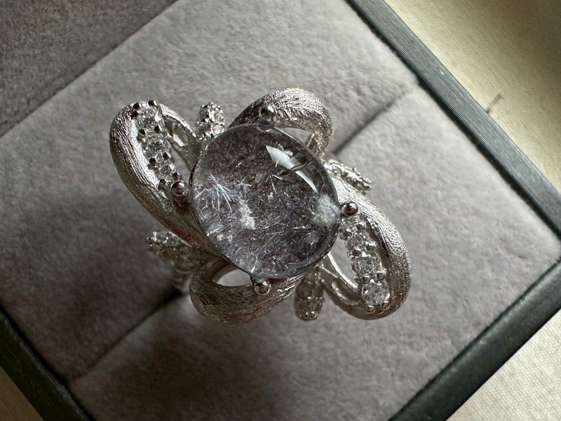 藍線炸花與白幽靈共生水晶 s 925銀戒 - 戒指 - 水晶 