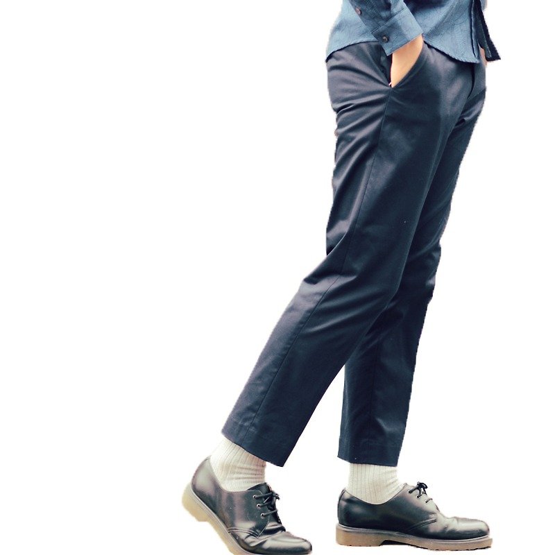 fitted cropped trousers - กางเกงขายาว - ผ้าฝ้าย/ผ้าลินิน สีน้ำเงิน