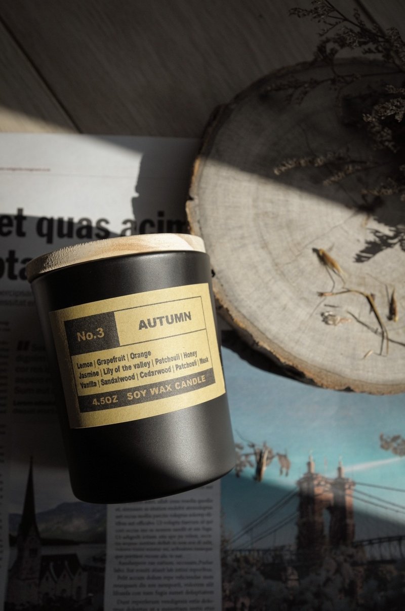 [First Choice for Gifts] Handmade Wooden Core Natural Scented Candles [No.3 AUTUMN Autumn] - Candles & Candle Holders - Wax Black