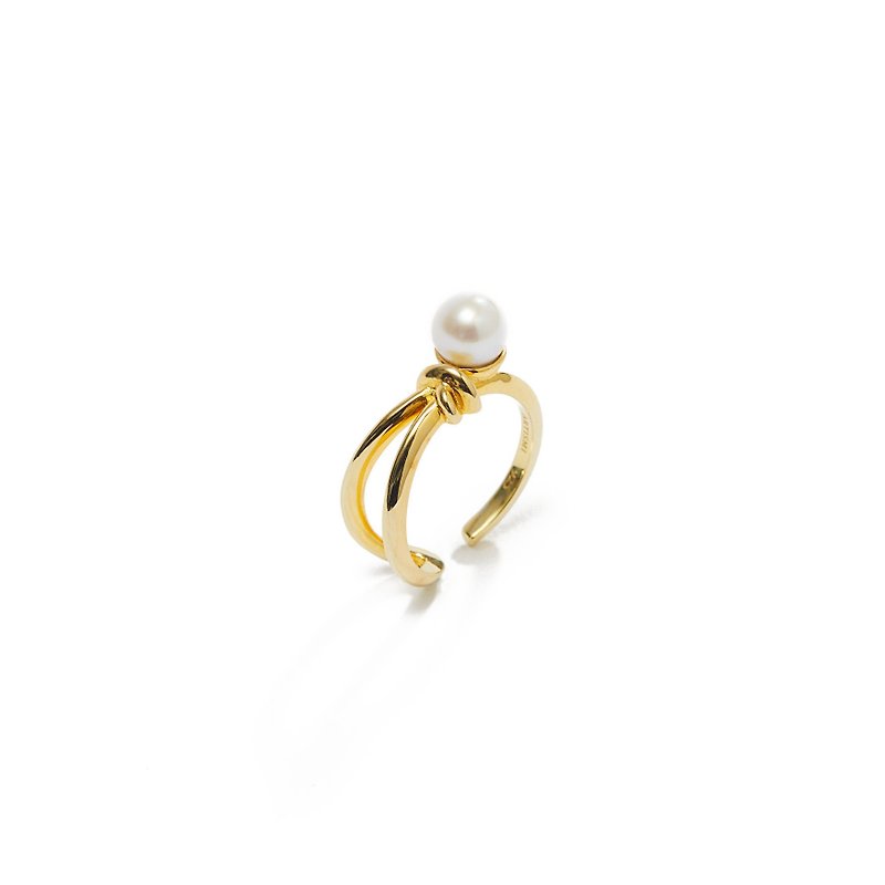 Knotted Pearl Ring 925 Silver Thick Plated 18K Gold Knotted Pearl Ring - General Rings - Pearl Gold