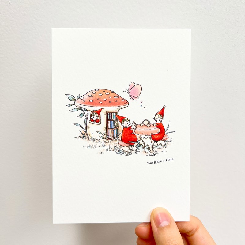 【All About Red】Postcard/Tea Time at the Mushroom Library - การ์ด/โปสการ์ด - กระดาษ 