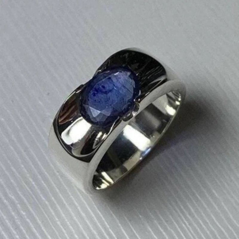 Natural Mens Blue Sapphire Ring Sterling Silver 925 Handmade Ring Best Sapphire - 戒指 - 寶石 藍色