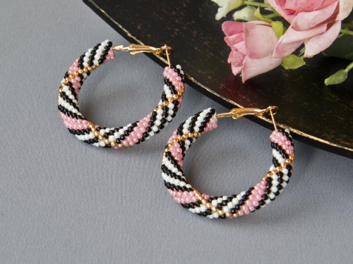 Bead crochet kit hoop earrings, Jewelry diy kit, PDF crochet pattern