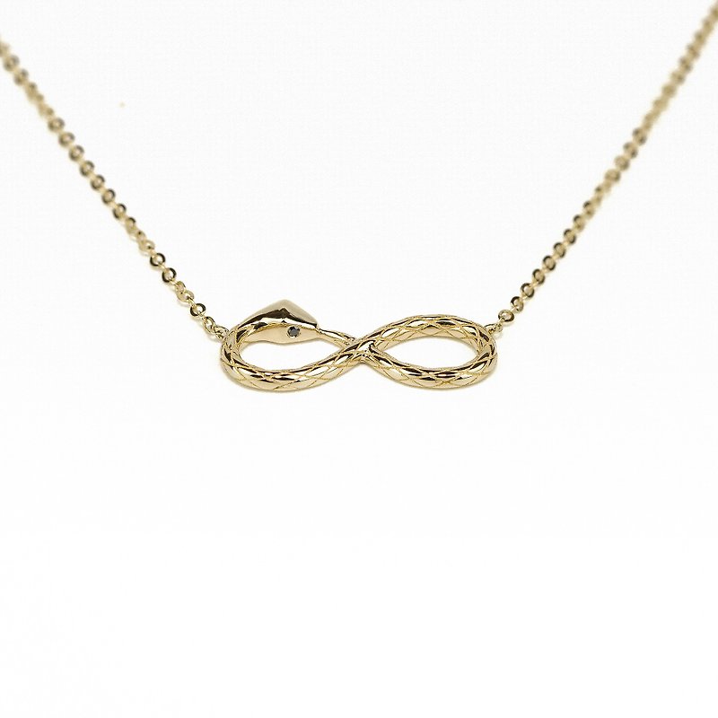 SNAKE - 14K Solid Gold Infinite Snake Shape Pendant, Dress Necklace - P059 - สร้อยคอ - เพชร สีทอง