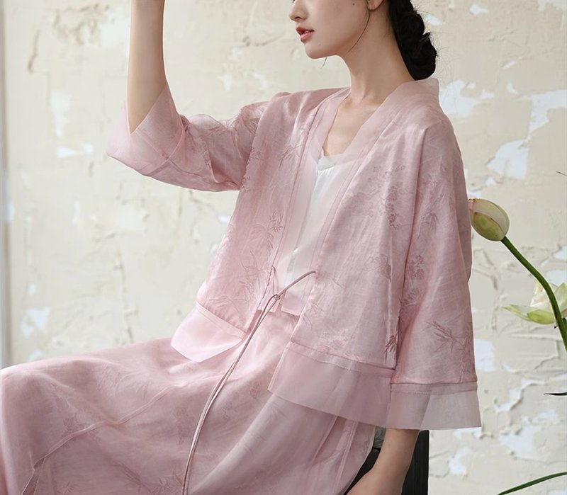 Qingshanxing New Chinese Style Lyocell Pink Tulle Cape/Semi-skirt/Suspender Top - เสื้อผู้หญิง - วัสดุอื่นๆ สีม่วง