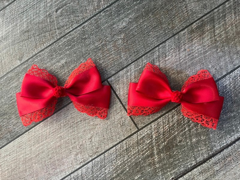 2pcs Ribbon clips Red collection Love me for Lunar newyear and Valentine - 髮夾/髮圈 - 其他材質 