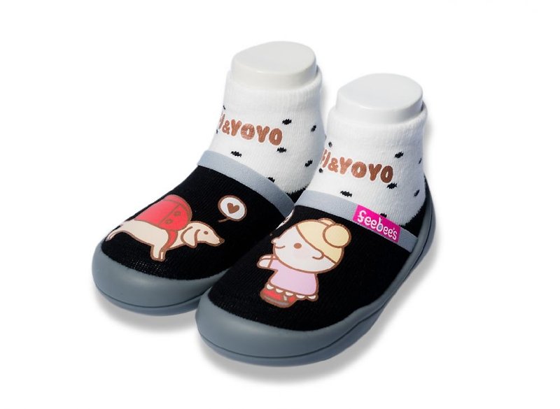【Feebees】Fifi&Yoyo Series_Walking Dog Fun (Toddler Shoes, Socks, Shoes, Children's Shoes, Made in Taiwan) - รองเท้าเด็ก - วัสดุอื่นๆ สีดำ