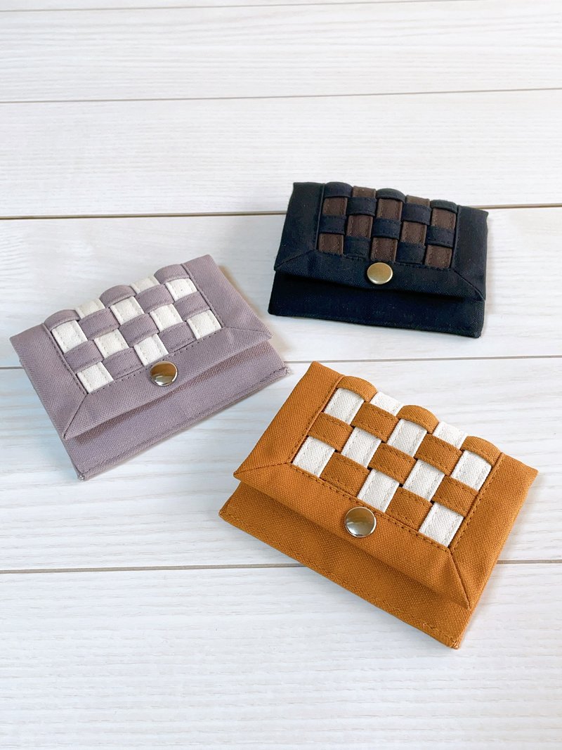 倉敷帆布　編み込み　名刺入れ　カードケース　コインケース　ミニ財布 　キャメル、パープル、ブラック - 零錢包/小錢包 - 棉．麻 橘色