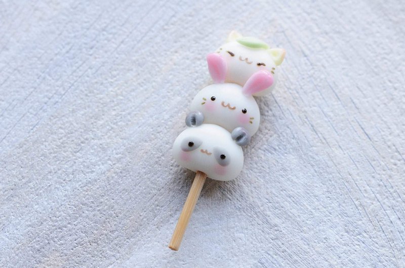 Cute animal: QQ dumpling string music-bear rabbit cat/key ring/Christmas/birthday gift - ที่ห้อยกุญแจ - ดินเหนียว ขาว