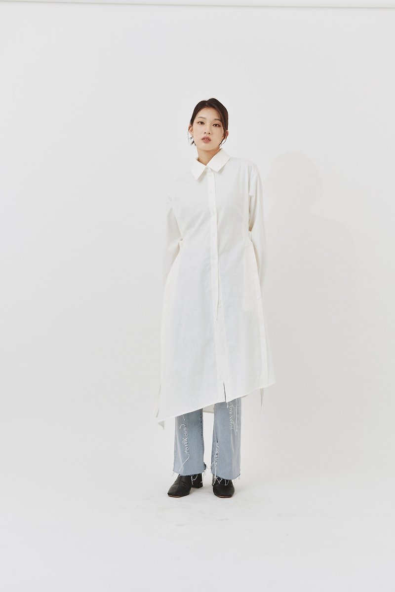 3WAY SHIRT DRESS / Three-way asymmetric shirt dress - One Piece Dresses - Cotton & Hemp White