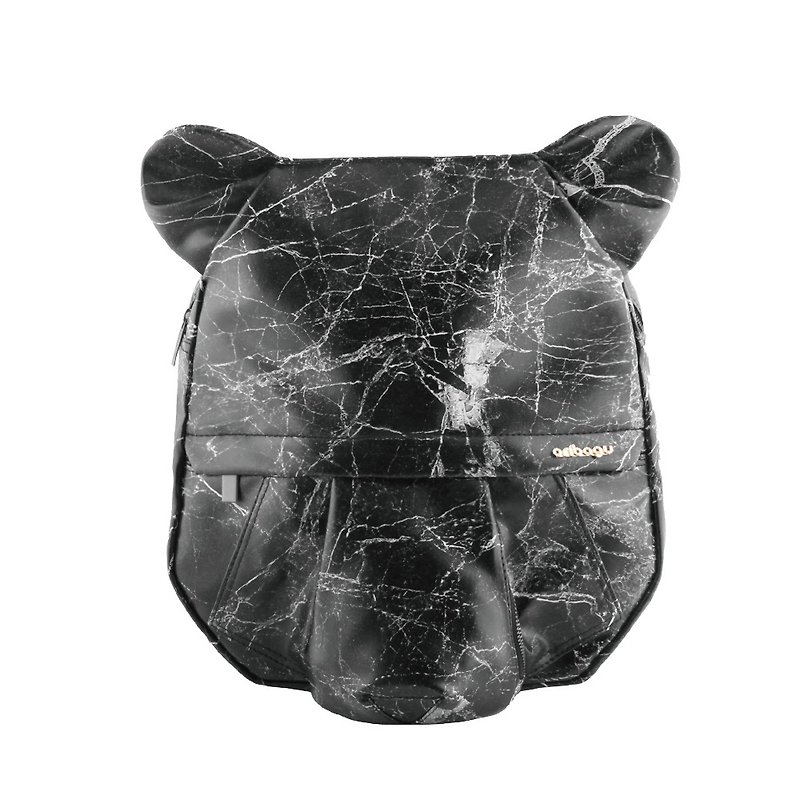 Black Marble Bear Backpack - Backpacks - Other Man-Made Fibers Black