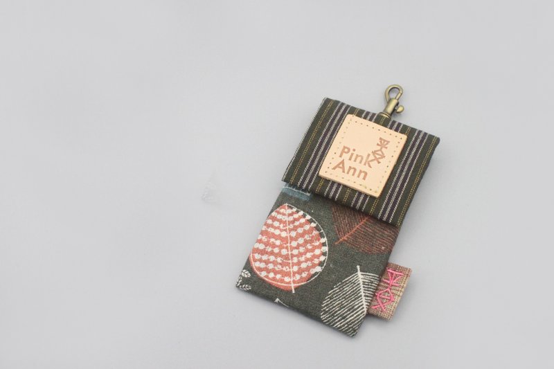 平安經典卡包-灰橘葉子(不挑花樣),悠遊卡包直接過卡 - 證件套/識別證套 - 棉．麻 綠色