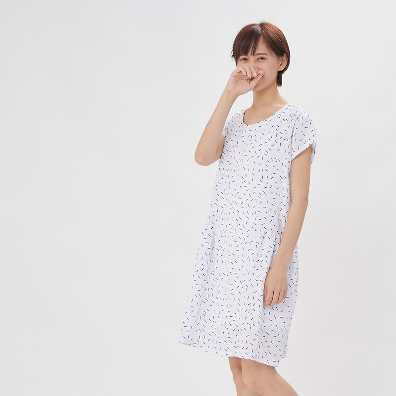 Malibu match stick print dress / White - One Piece Dresses - Polyester White