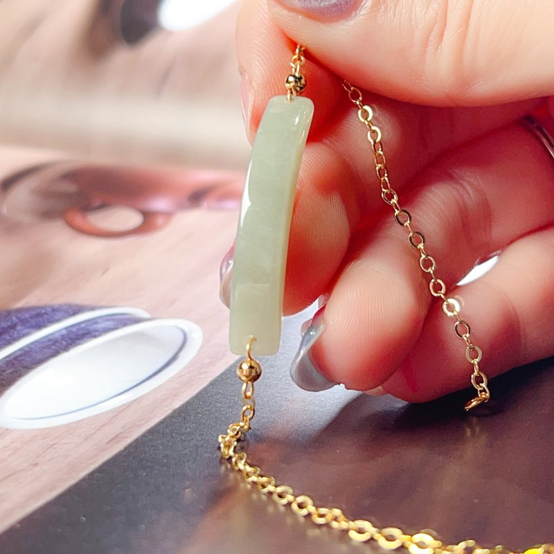 [May Nothing Happen] Ice jadeite Wushi brand design bracelet 14K gold-filled | Natural Myanmar A-grade jade - สร้อยข้อมือ - หยก สีใส