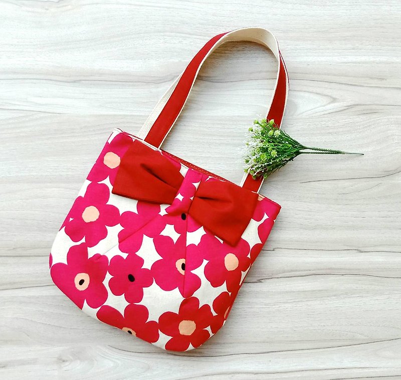 【Shoulder Bag】Red big flower - Messenger Bags & Sling Bags - Cotton & Hemp Red