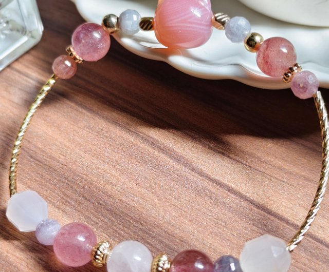 緋色アゲート猫頭xストロベリークォーツブレスレット】穏やかな心と