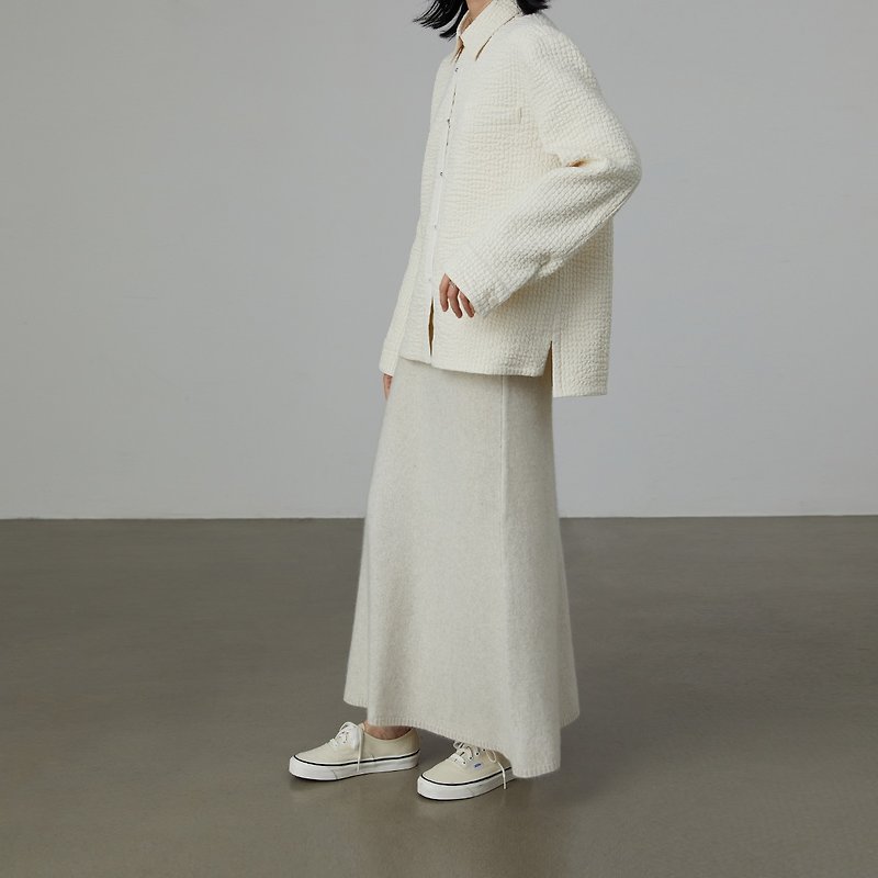 Ivory white three-dimensional striped cotton wool shirt-style jacket Gaoguo GAOGUO original designer women's clothing - Women's Casual & Functional Jackets - Cotton & Hemp White