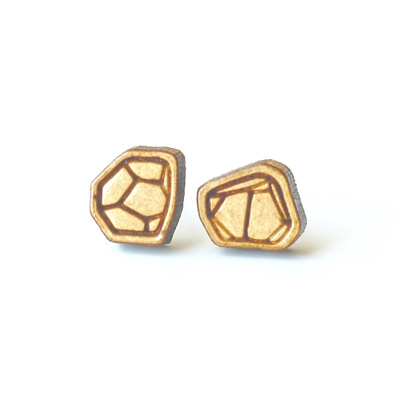 『TienTien』Plain wood earrings-Rock - ต่างหู - ไม้ สีนำ้ตาล
