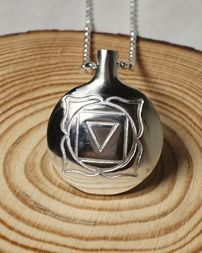 Seven Chakras Sterling Silver Handmade Diffuser Gown Decorated with Muladhara Chakra - Necklaces - Sterling Silver Silver