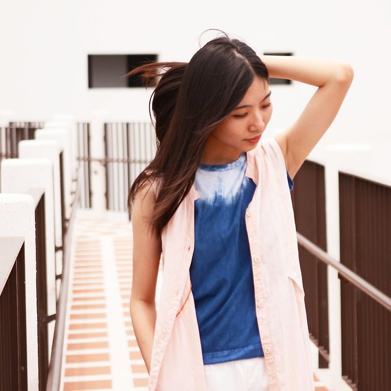 Weaving - moss dyed shoulder dress (long vest) - One Piece Dresses - Cotton & Hemp Pink