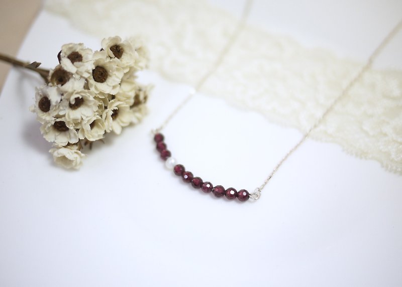 Simple Purple Red Garnet Chain Stitch Chain - 925 Sterling Silver - Collar Necklaces - Paper Red
