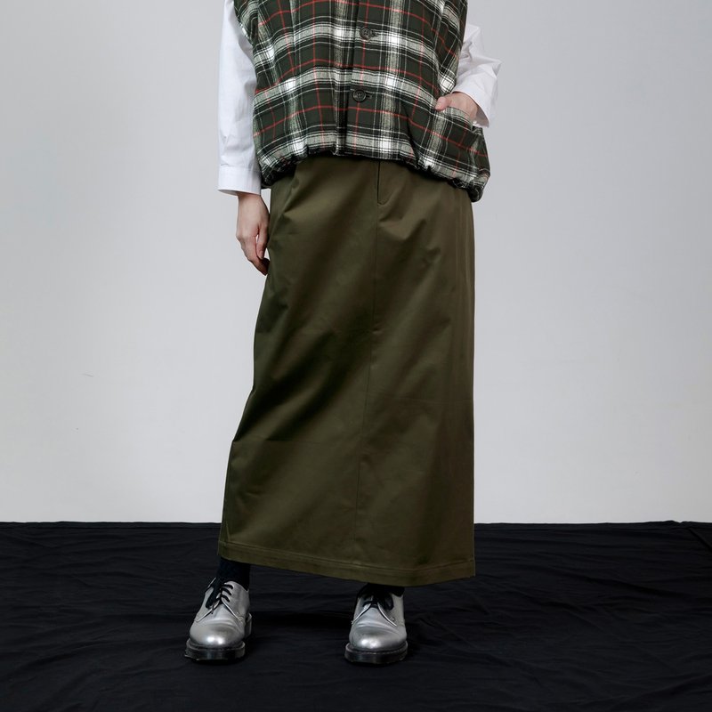 後開衩直筒長裙 - 裙子/長裙 - 棉．麻 綠色