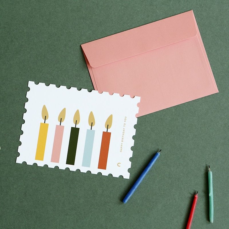 郵票造型卡片信封組-10 生日蠟燭,E2D13332 - 卡片/明信片 - 紙 多色