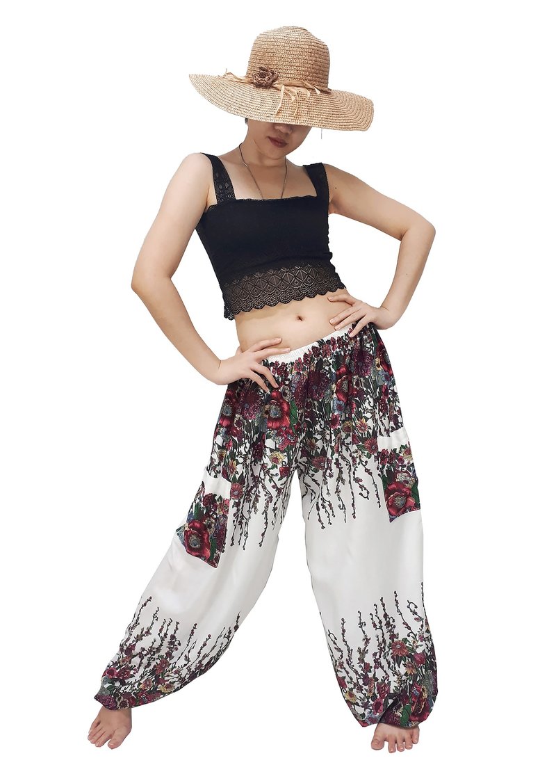 Women Pants Aladdin Pants Thai Pants Gypsy Pants Rayon Bohemian Trouser - 男長褲/休閒褲 - 其他材質 白色