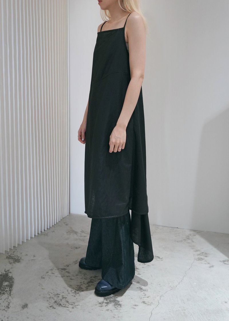 Drawstring asymmetrical panel dress/black - ชุดเดรส - เส้นใยสังเคราะห์ สีดำ