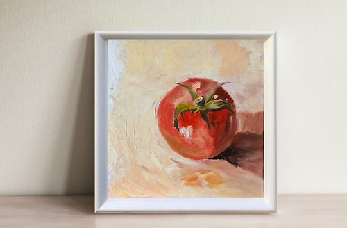 Alisa-Art Red tomato still life original oil painting wall art modern painting 6x6 inches