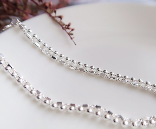 925 Sterling Silver Double Chain Bead Rectangular Chain Customized