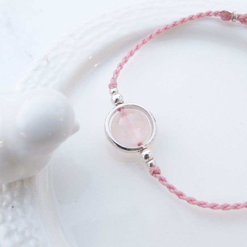 Big staff Taipa [handmade silver] pink crystal × globe Brazilian wax rope bracelet handmade sterling silver - สร้อยข้อมือ - คริสตัล สึชมพู