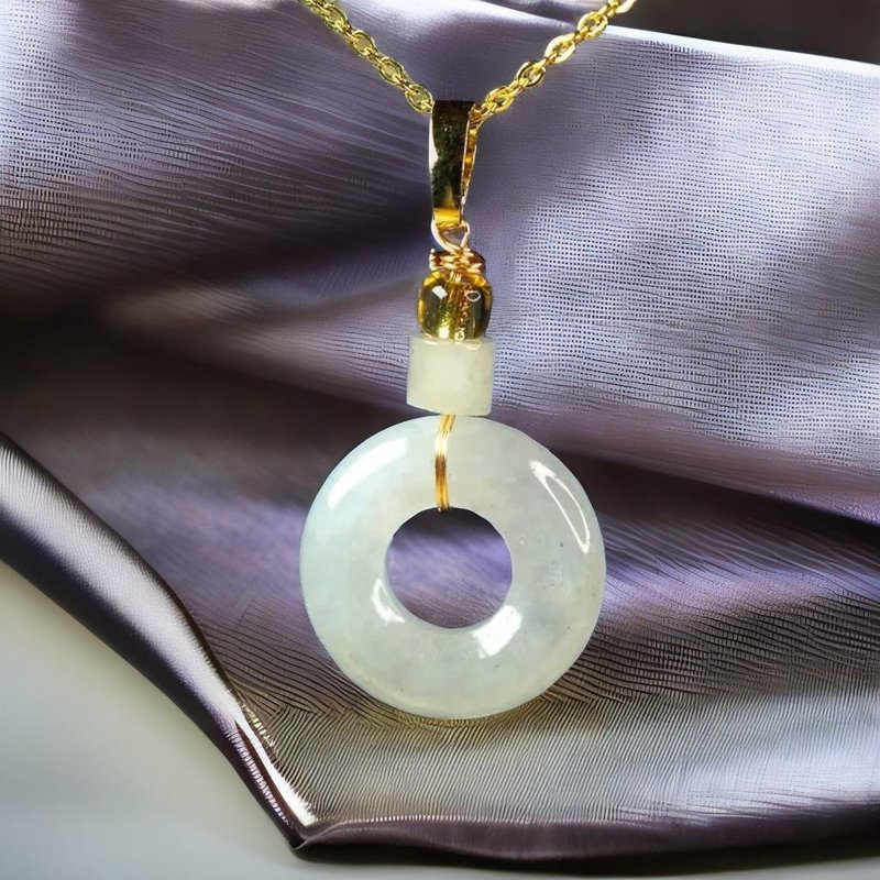 [May‧Peace] Ice Jade Donut Necklace | Natural Burmese Jade Grade A Jade | Gift - สร้อยคอ - หยก ขาว