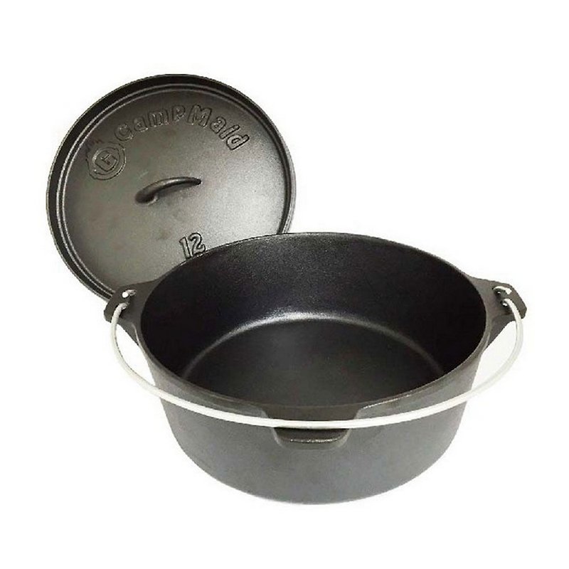 [Mid-Year Promotion] American CampMaid Dutch Oven Flat Bottom/Foot 12" Cast Iron Pot - Cookware - Other Materials Black