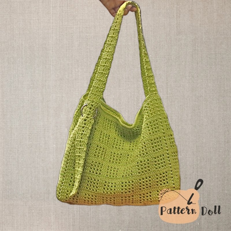 Large handmade woven bag with a square pattern and lining - Handbags & Totes - Other Man-Made Fibers Green