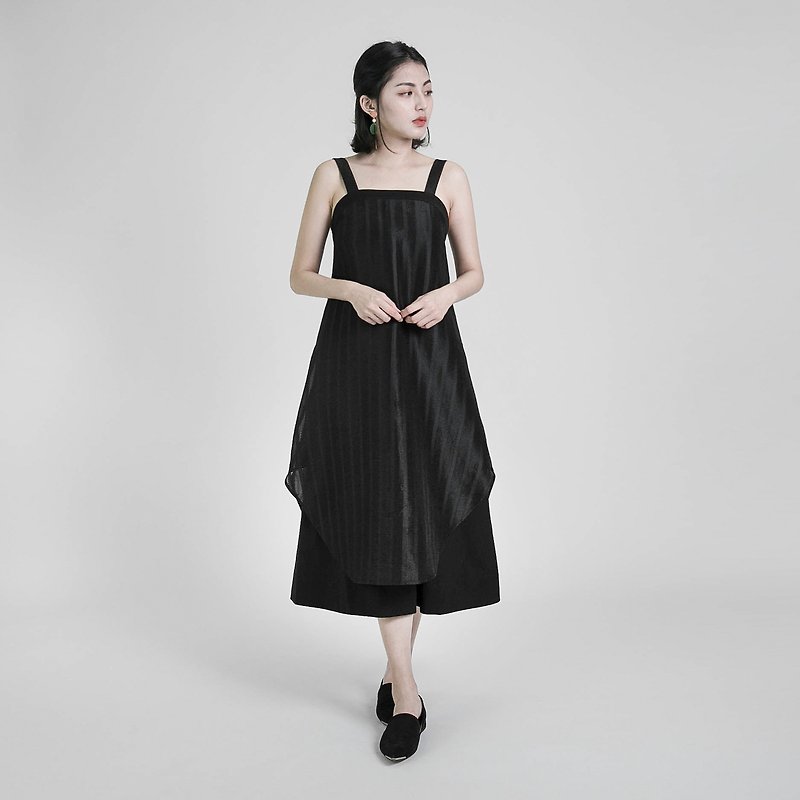 Swish whisper stitching dress _8SF122_ black - ชุดเดรส - ผ้าฝ้าย/ผ้าลินิน สีดำ
