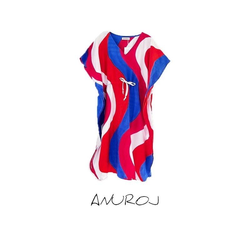 Kaftan Waist Jump Cotton Rayon Hand paint For Summer Beach Vacation - 洋裝/連身裙 - 棉．麻 紅色