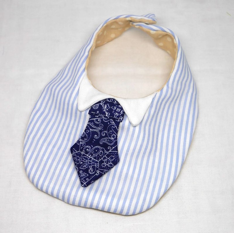 Japanese Handmade 8-layer-gauze Baby Bib / with tie - 口水肩/圍兜 - 紙 藍色